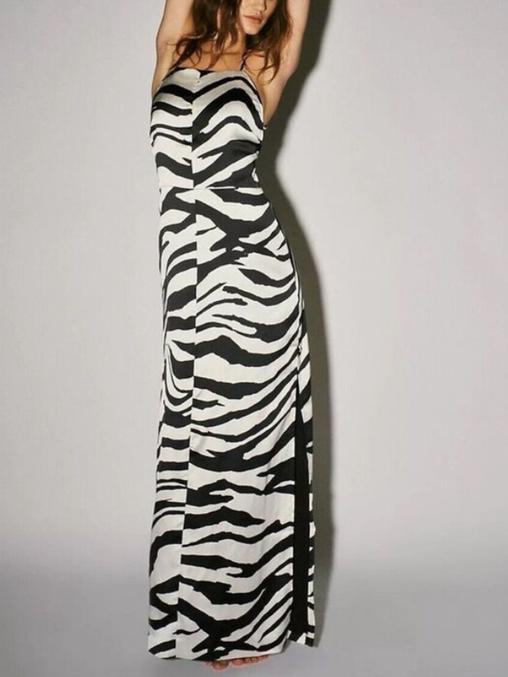 NWOT FREE PEOPLE BLACK WHITE ABBY SATIN ZEBRA MAXI DRESS SIZE 6